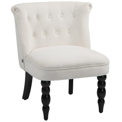HOMCOM Accent Armchair, Vintage Lounge Chair with Button Tufted Back, Turned Legs for Living Room, Dining Room, Cream White 