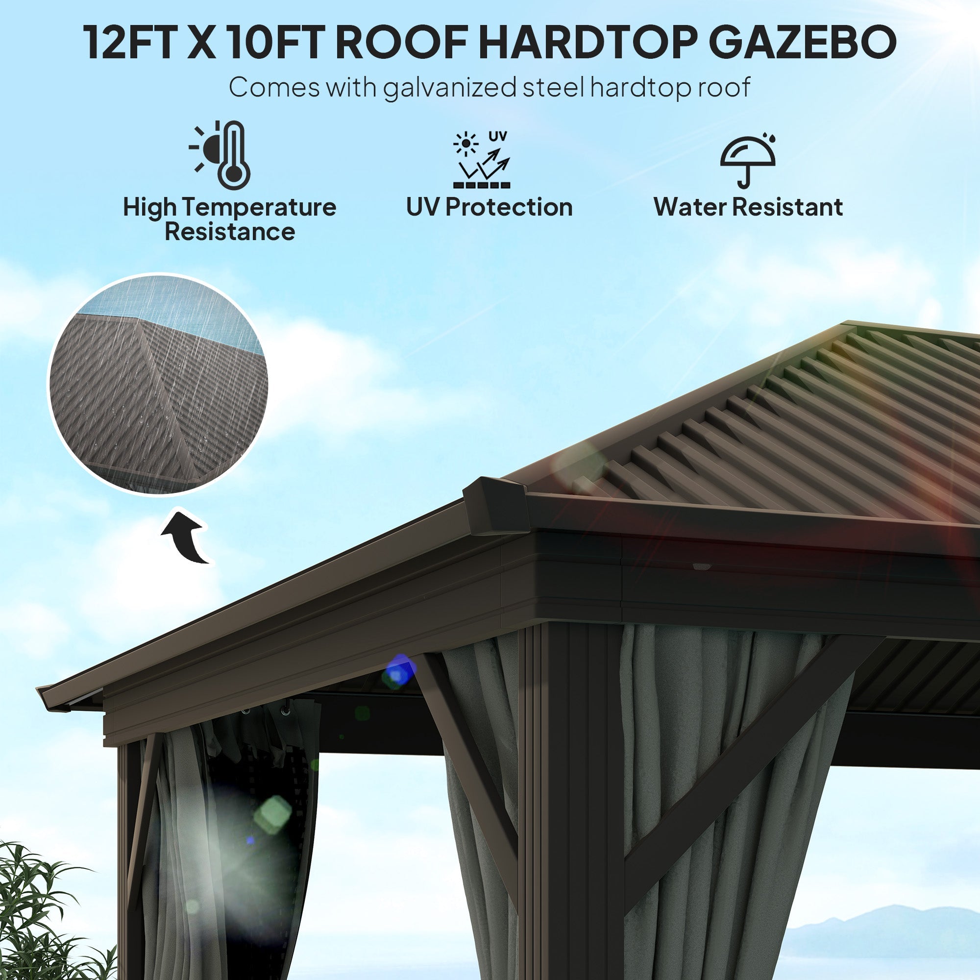 Outsunny 10' x 12' Outdoor Hardtop Gazebo Metal Roof Patio Gazebo with Aluminum Frame, Mesh Nettings, Dark Grey 