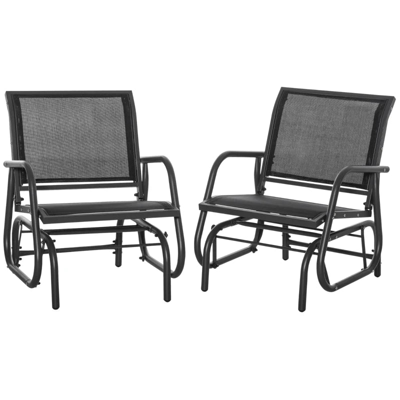 Patio Glider Set of 2 Outdoor Glider Chair with Breathable Mesh Seat & Backrest, Armrests and Metal Frame, Black