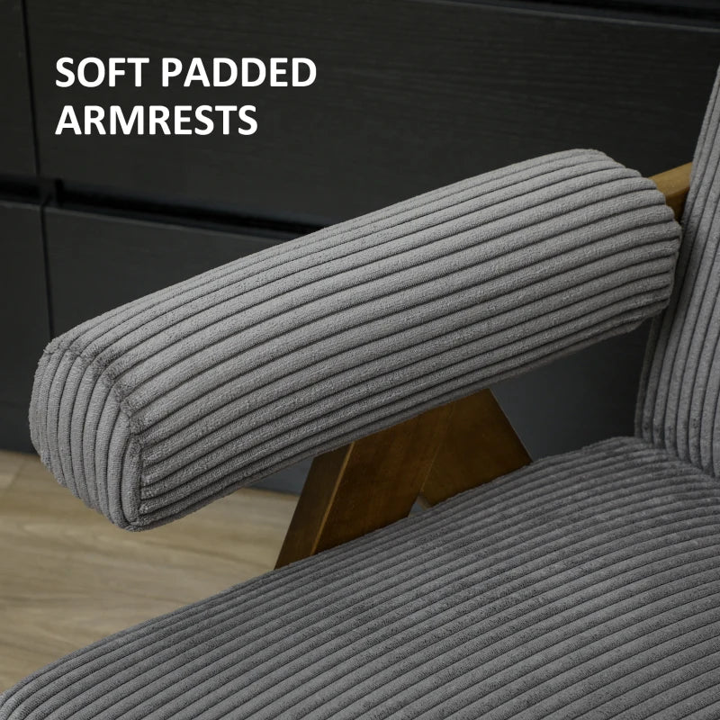 Corduroy Accent Chair Armchair with Wide Seat and Soft Padded Armrests for Reading, Bedroom, Dark Grey