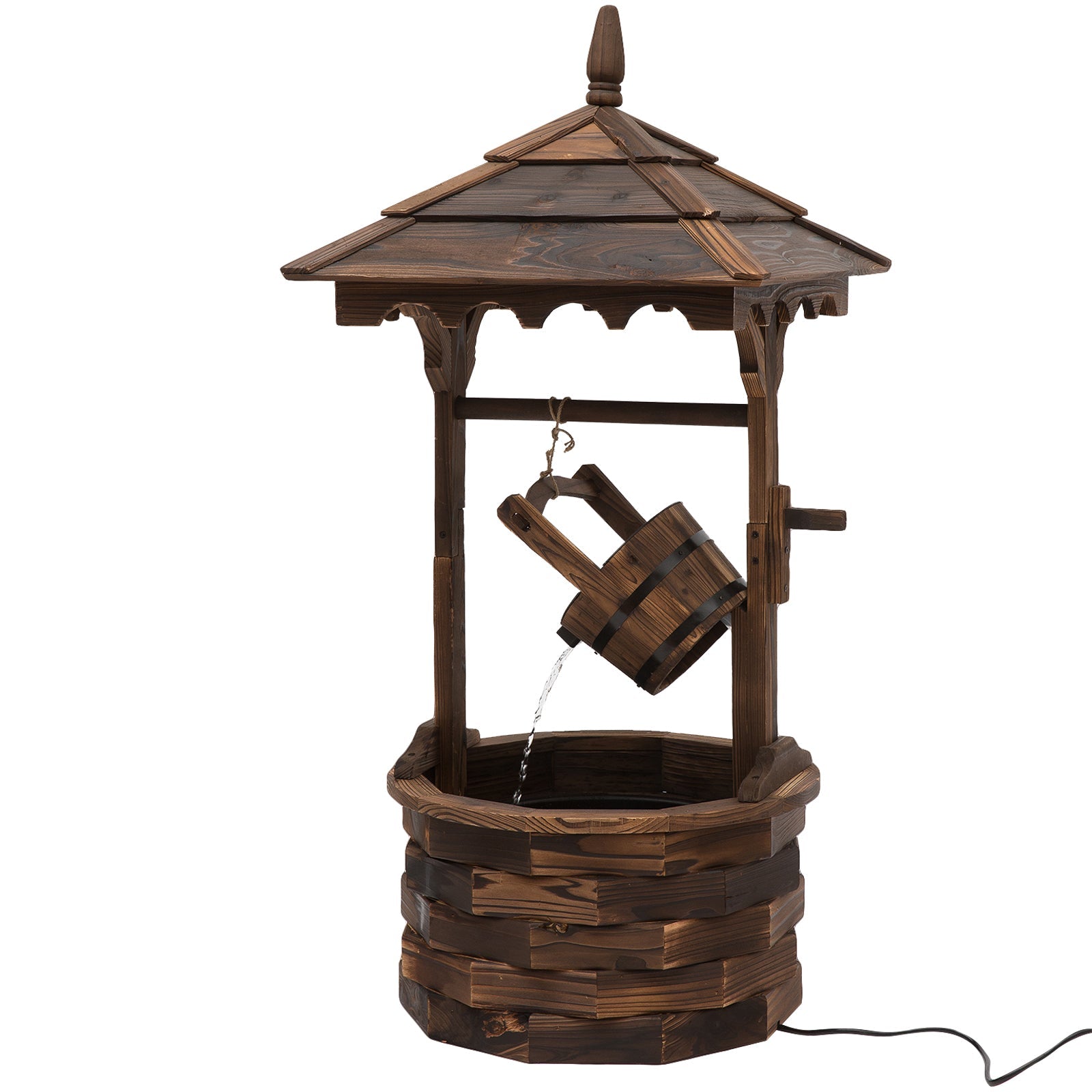 Outsunny Rustic Barrel Waterfall Fountain Wood Garden Decor with Pump Charming Outdoor Feature 