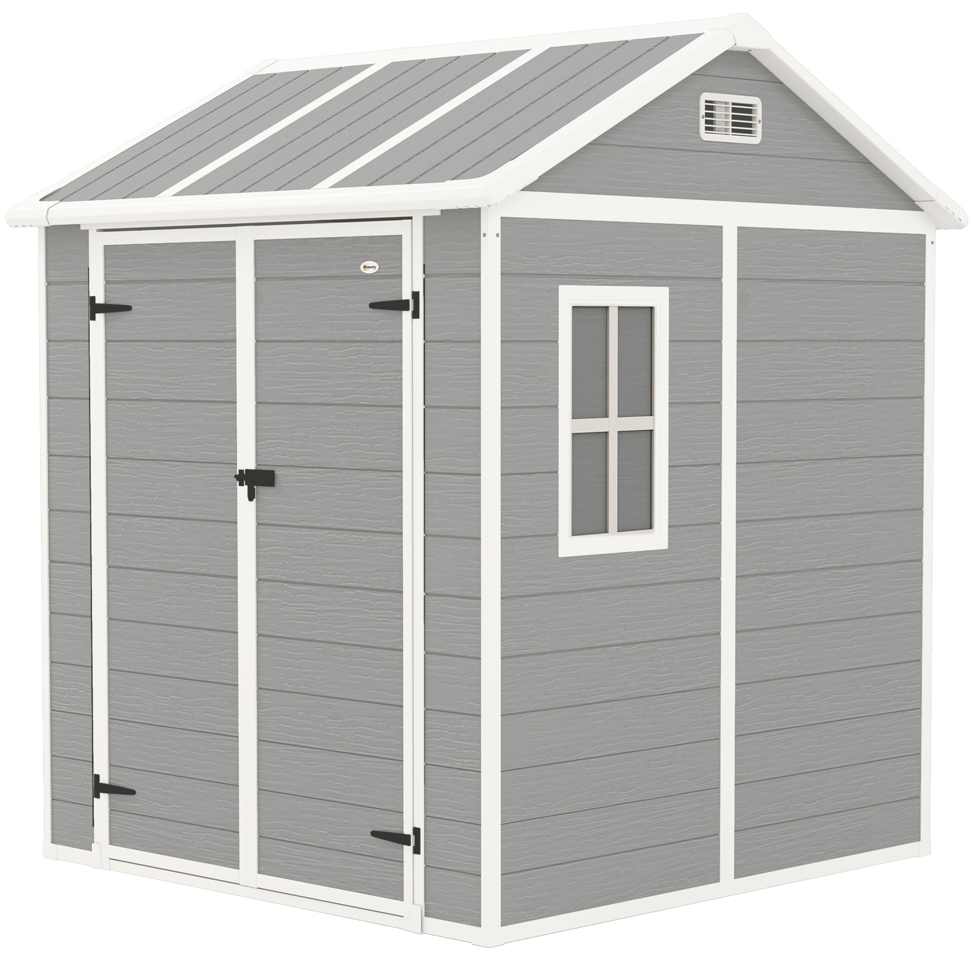 Outsunny 6' x 6' Resin Outdoor Storage Shed with Floor, Window, Lockable Doors and Vents for Backyard Patio Lawn, Grey 