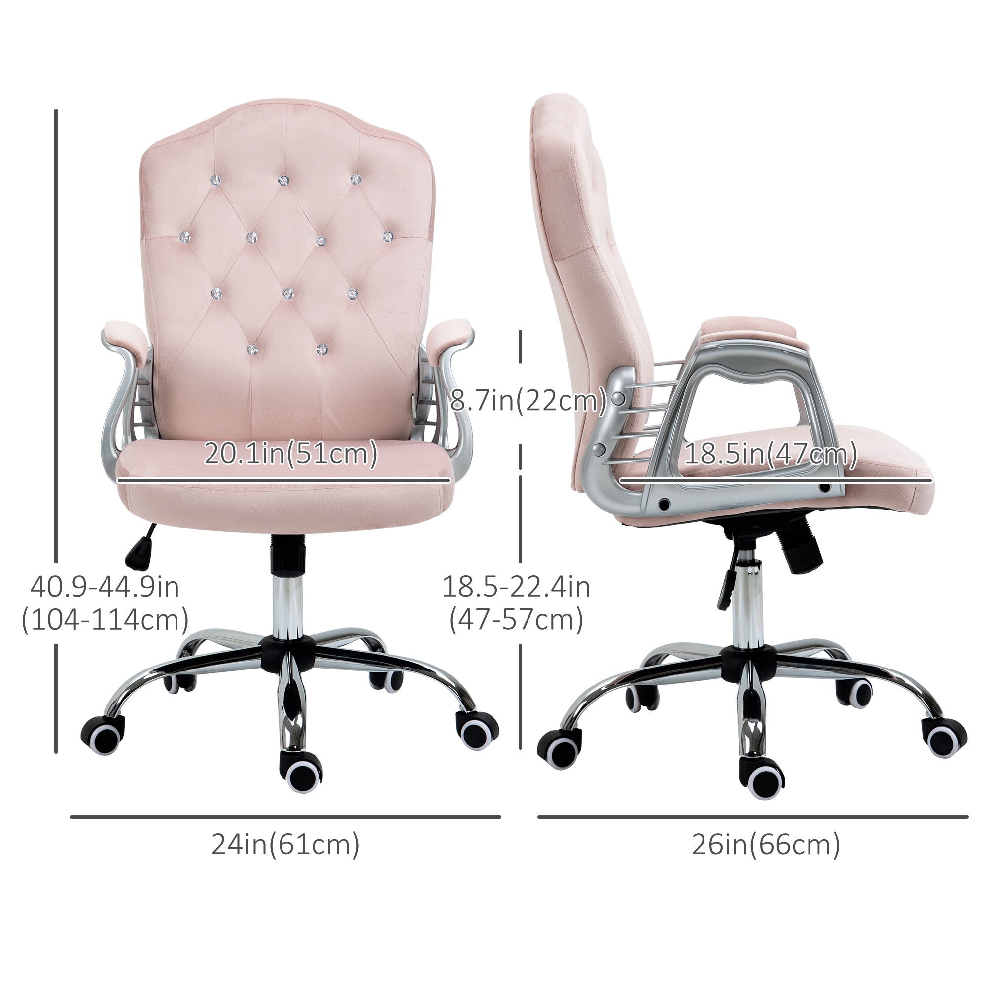 Vinsetto Chic Velvet Home Office Chair: Pink Button Tufted, Swivel Desk Chair, Adjustable Height, Tilt Function 