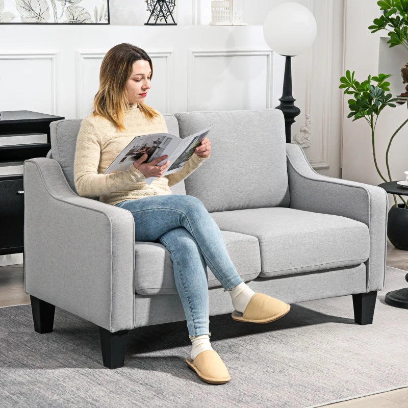 Loveseat Sofa, Modern Couch with Pocket Spring, Linen Upholstered, Thick Padded, Light Grey