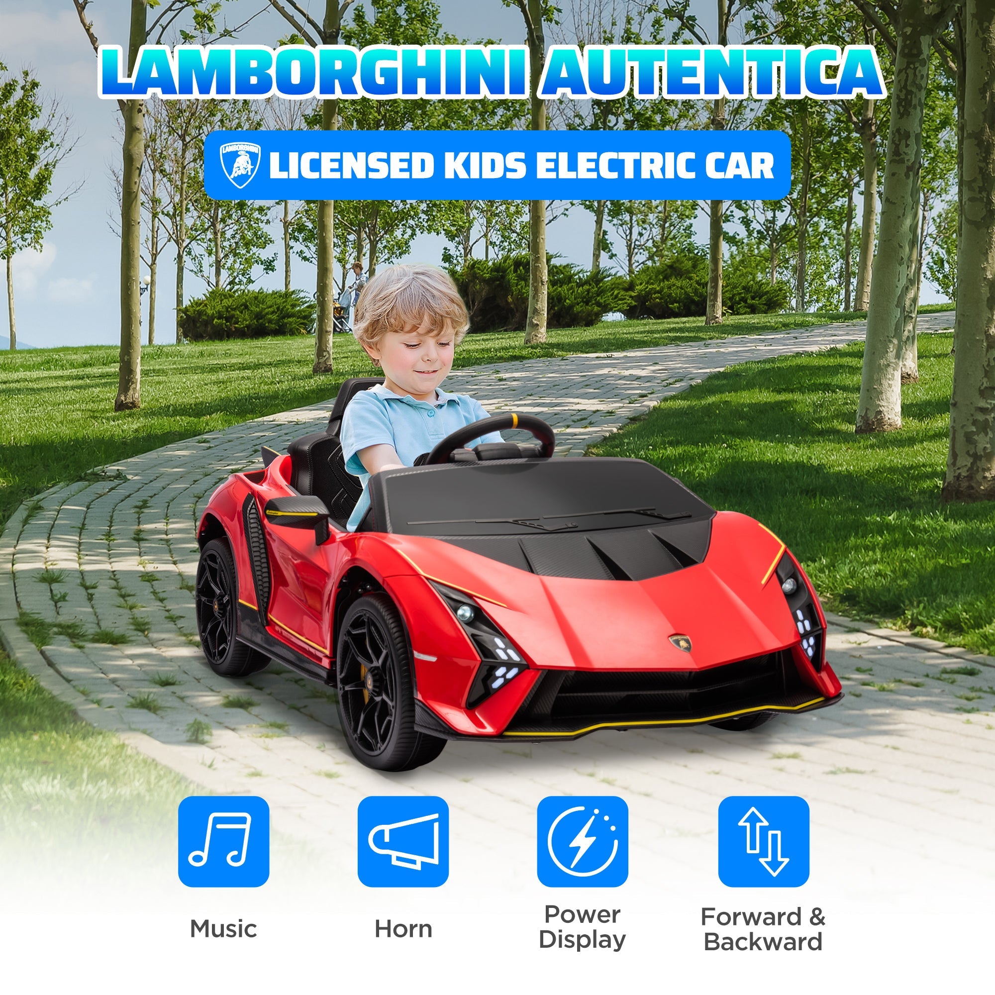 Qaba 12V Lamborghini Autentica Licensed Kids Car with Remote Control, 4 Wheels Spring Suspension, Soft Start, Red 