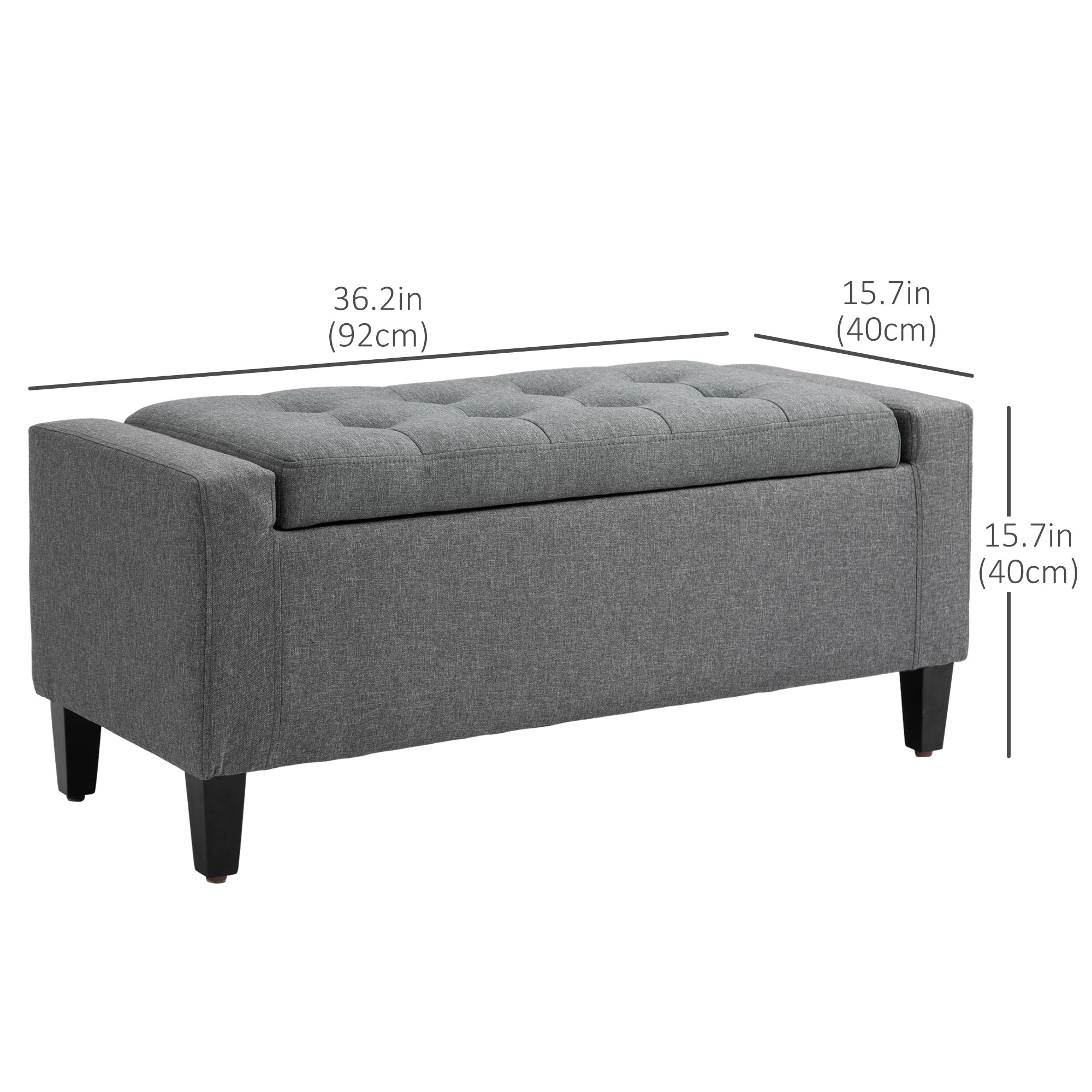 HOMCOM Linen-Touch Tufted Ottoman: Grey Fabric Bench with Flipping Top, Footstool for Living Room 