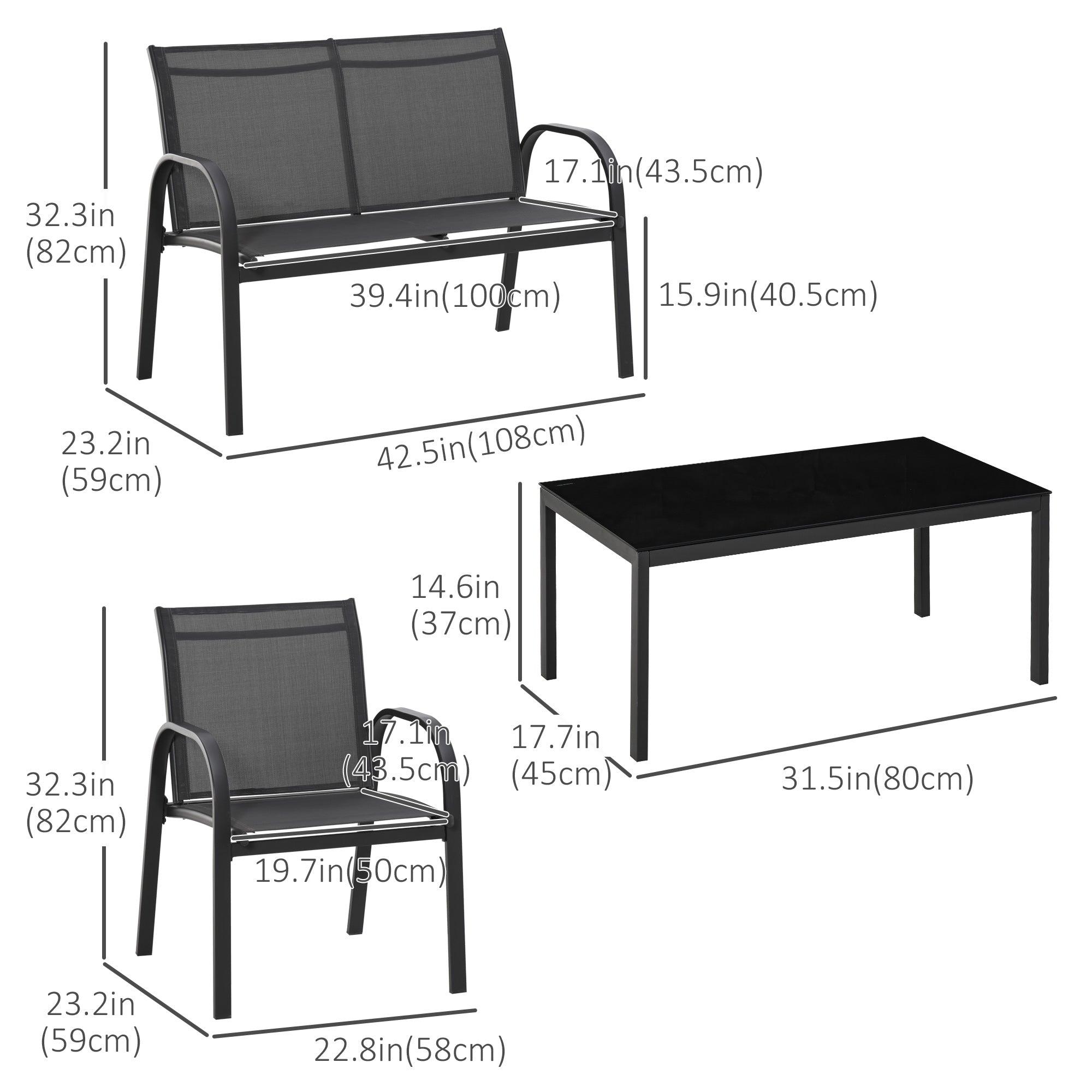 Outsunny 4-Piece Patio Furniture Set Garden Conversation Set with Loveseat, Single Chairs and Coffee Table 
