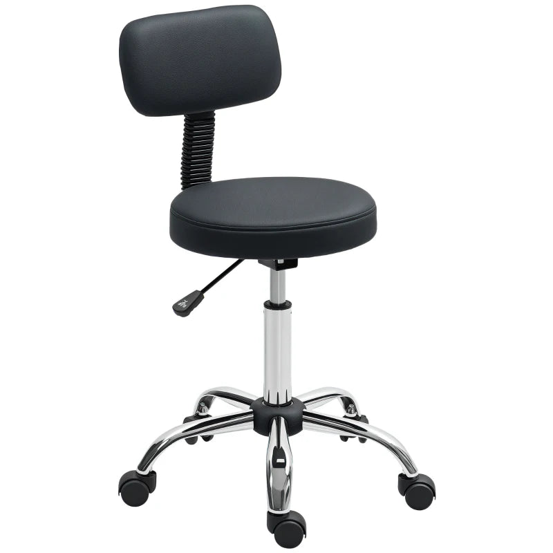 Adjustable Rolling Stool with Removable Backrest, Faux Leather Swivel Stool Chair for Salon Spa, Bar, Massage, Black