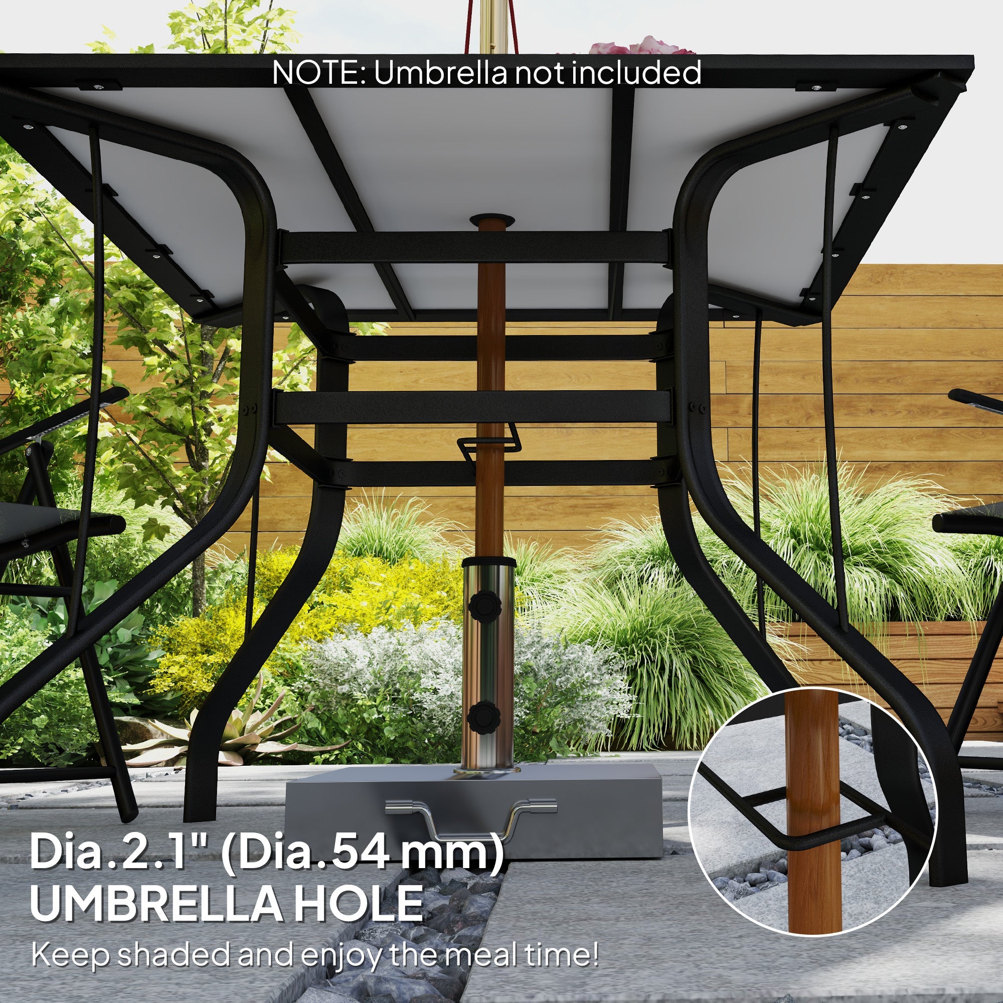 Outsunny 36" x 36" x 28" Square Patio Dining Table with Umbrella Hole, Easy to Clean Top & Rustproof Steel Frame, for Garden Pool 