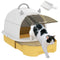 Cat Litter Box with Lid, Front Door Flap, Scoop, Handle, Easy Clean, for Small and Medium Cats, Yellow