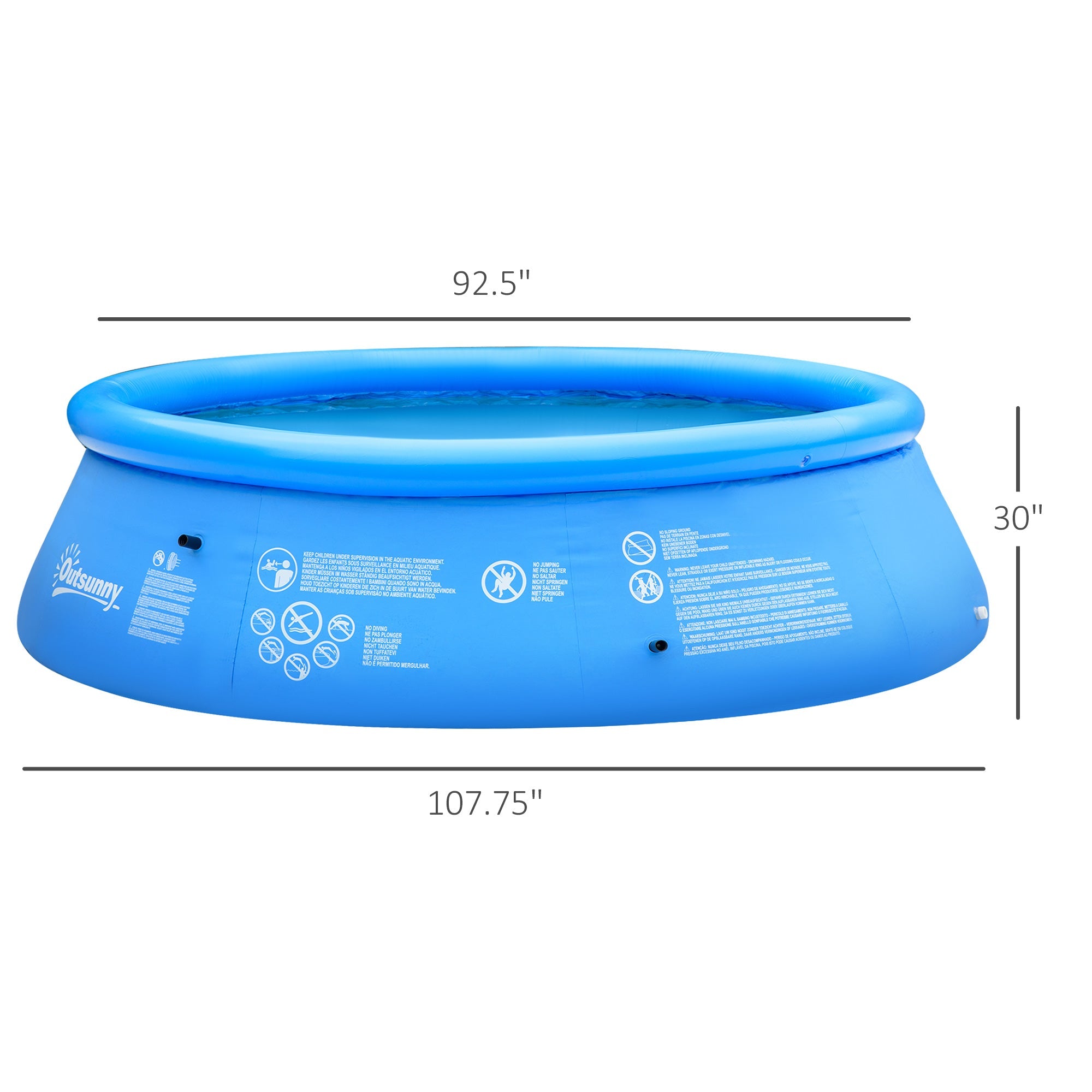 Outsunny Large Family Inflatable Swimming Pool Round Blow Up Paddling Pool with Hand Pump for Kids Adults 107"x30" Blue 