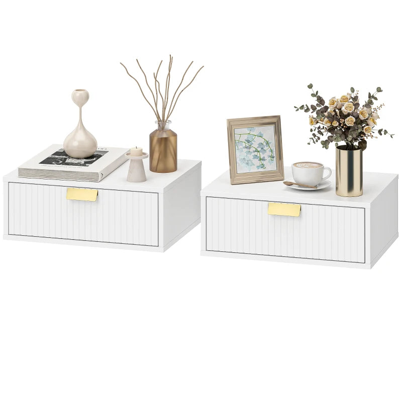 Modern Floating Nightstands Set of 2, Wall Mounted Bedside Tables with Wave Drawer White