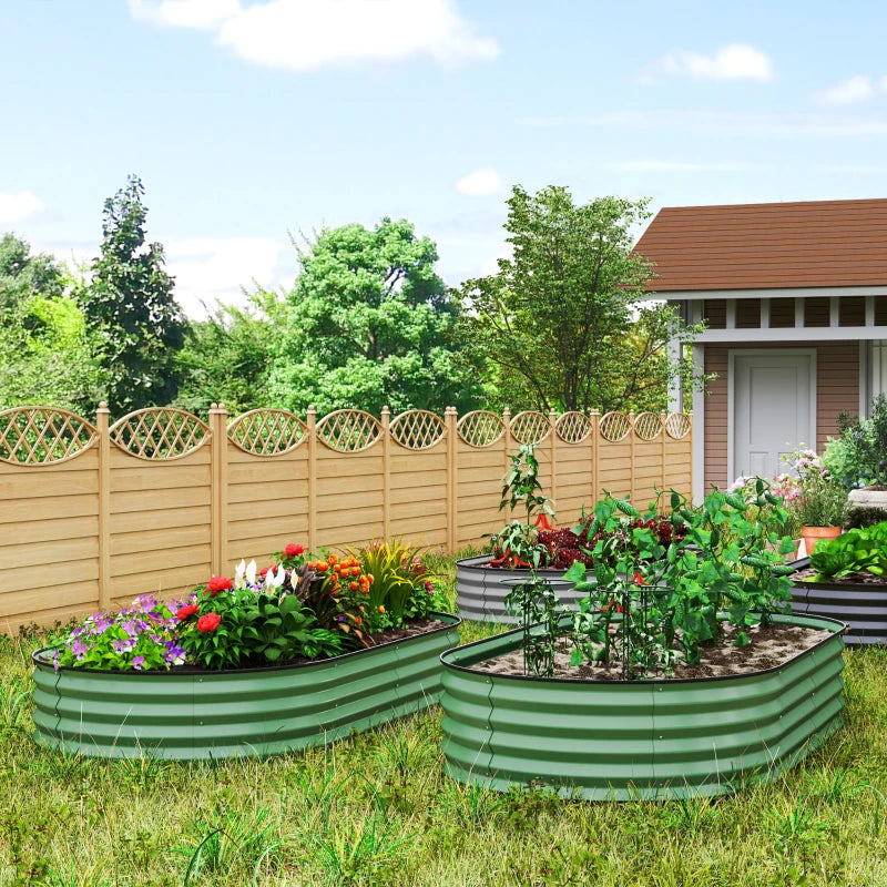 6' x 3' x 1' Large Outdoor Planter Box, Galvanized Raised Garden Bed with Metal Plant Stake, Light Green