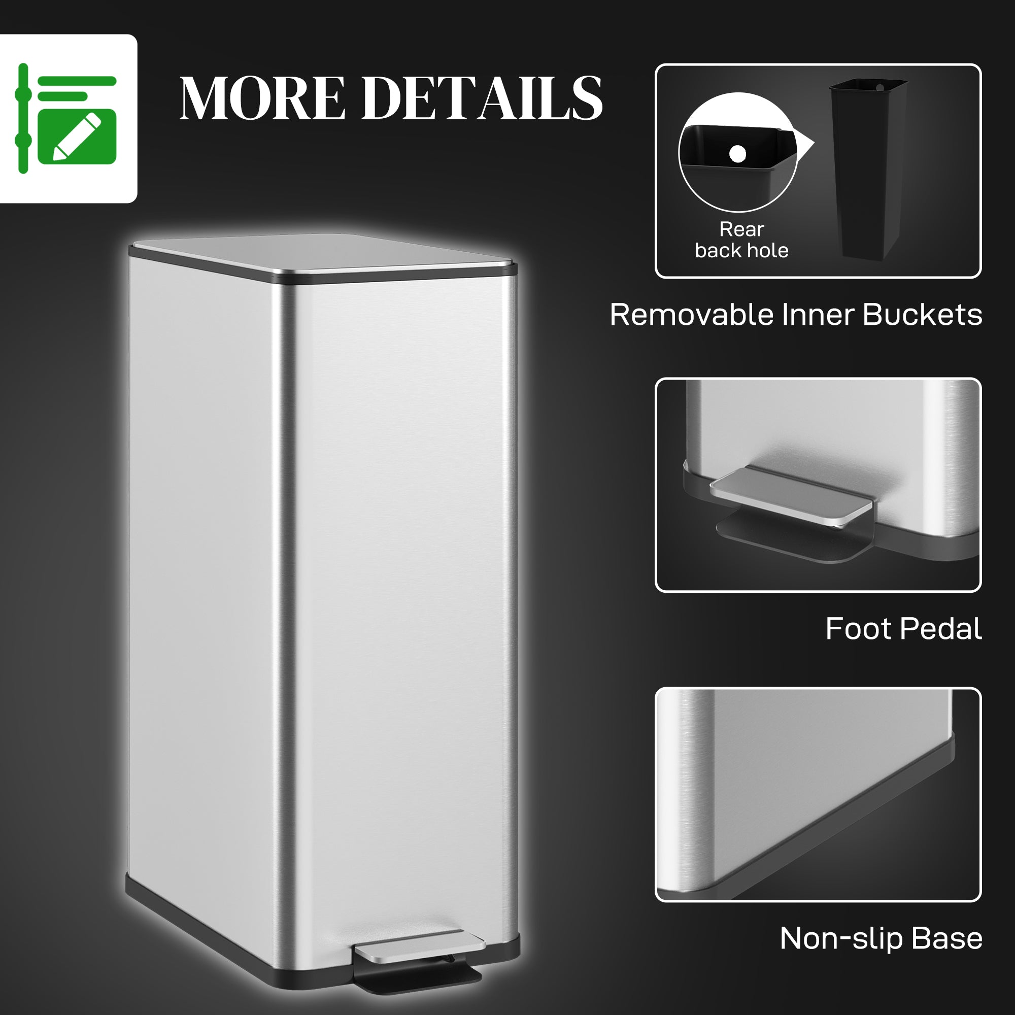 HOMCOM 5.3 Galllon Stainless Steel Kitchen Garbage Can with Soft-close Lid, Foot Pedal, Fingerprint-Proof, Silver 