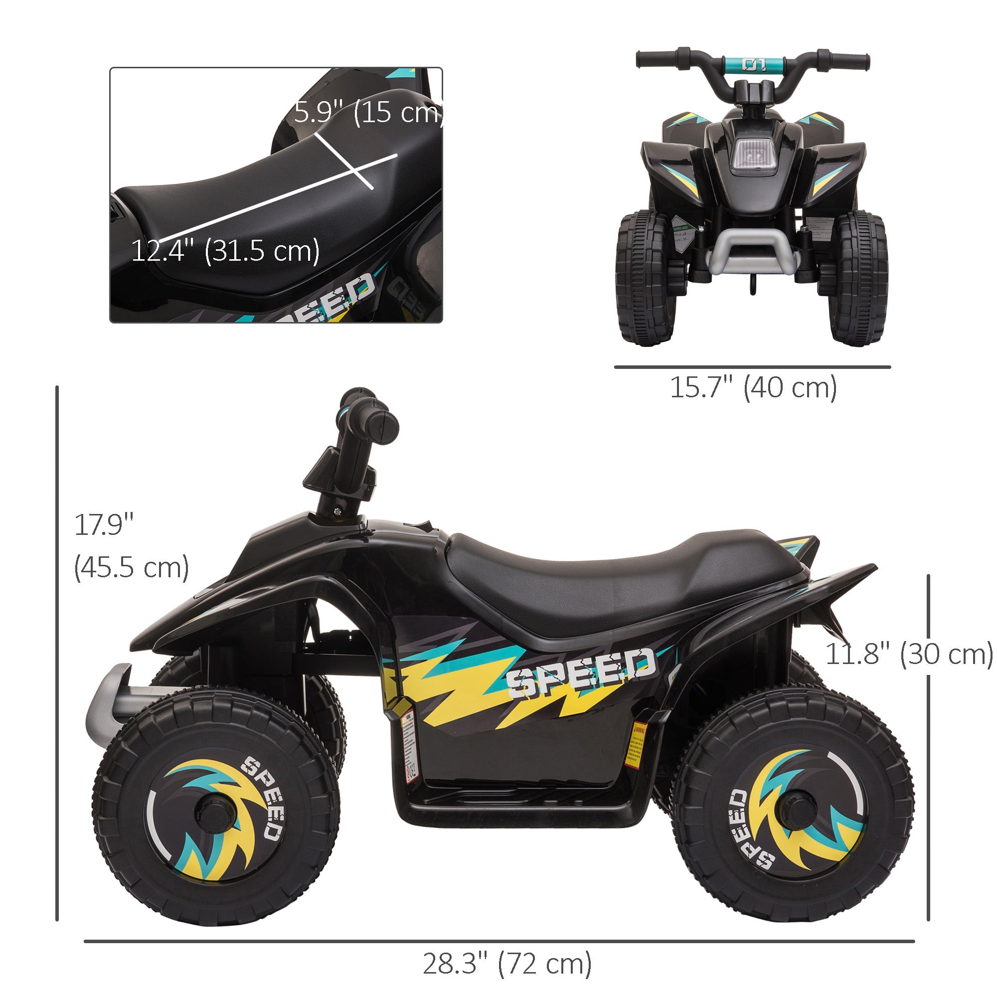 Aosom Kids Ride on ATV, 6V Battery Powered Quad Car with Forward, Reverse Switch, for Boys Girls 18-36 Months, Black 