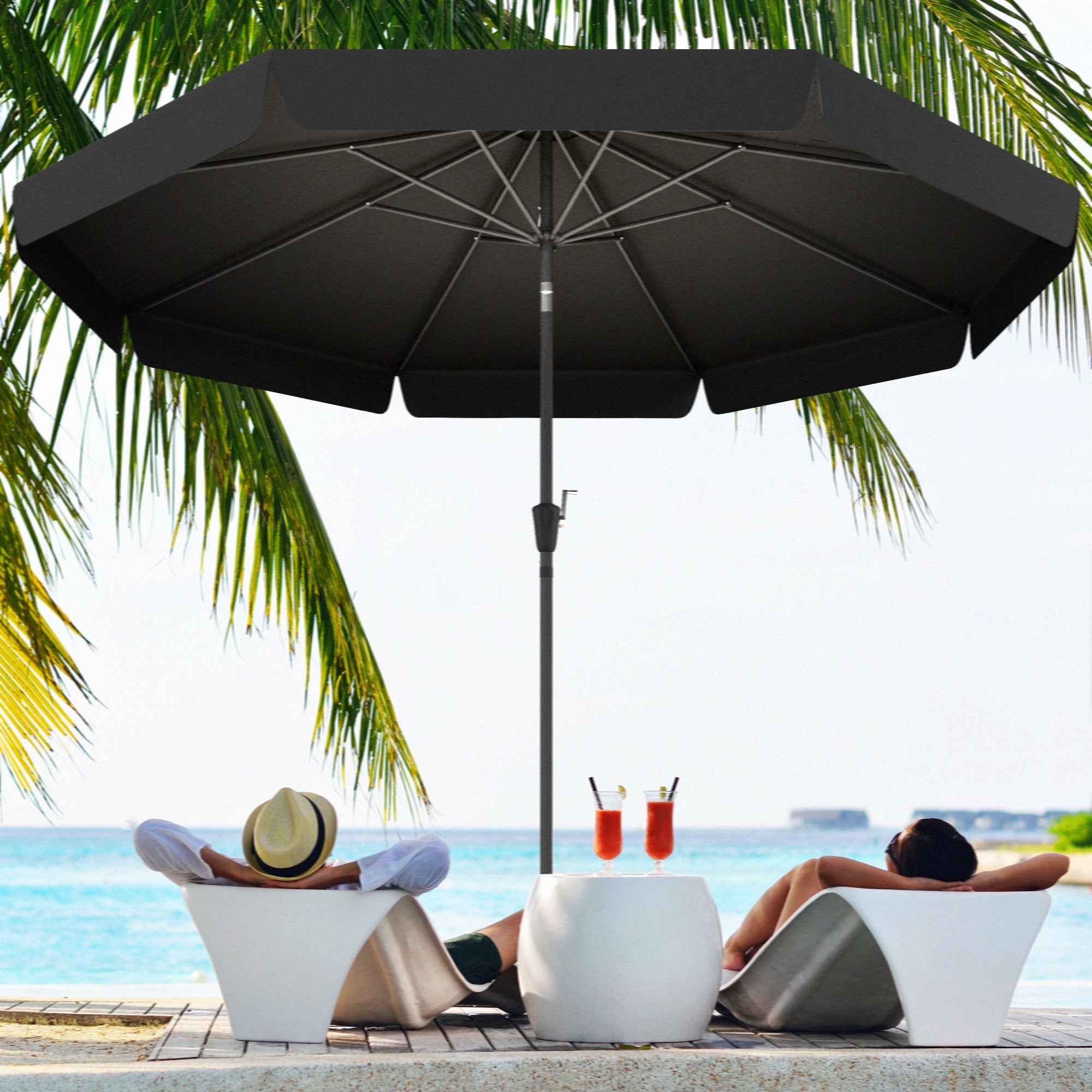Outsunny 8.5ft Round Market Patio Umbrella: Outdoor Table Umbrella with Tilt Crank for Garden & Backyard, Black 