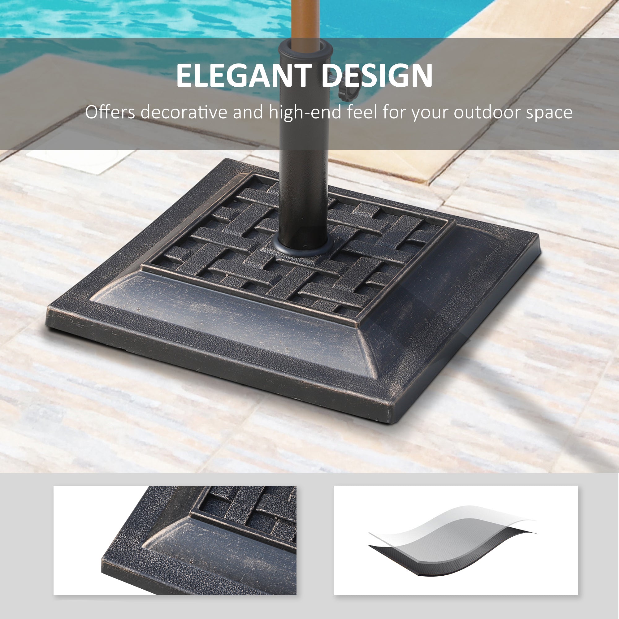 Outsunny Resin Square Umbrella Base: Coated Pole Stand for Patio Market Parasols, Bronze 