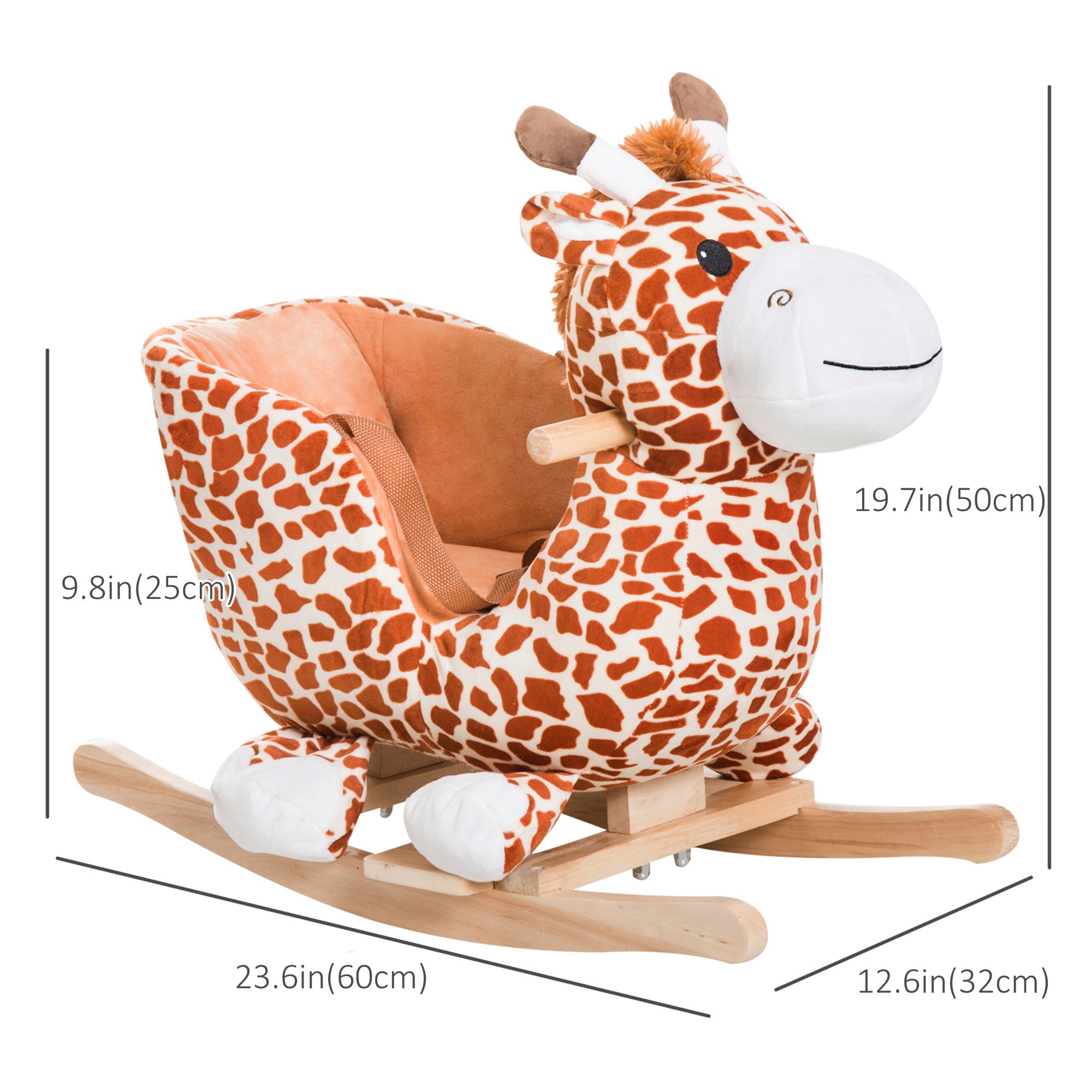 Qaba Plush Rocking Horse Ride-On Toy Toddlers Sound Safety Belt Giraffe Theme Musical Rocker Kids Playtime 