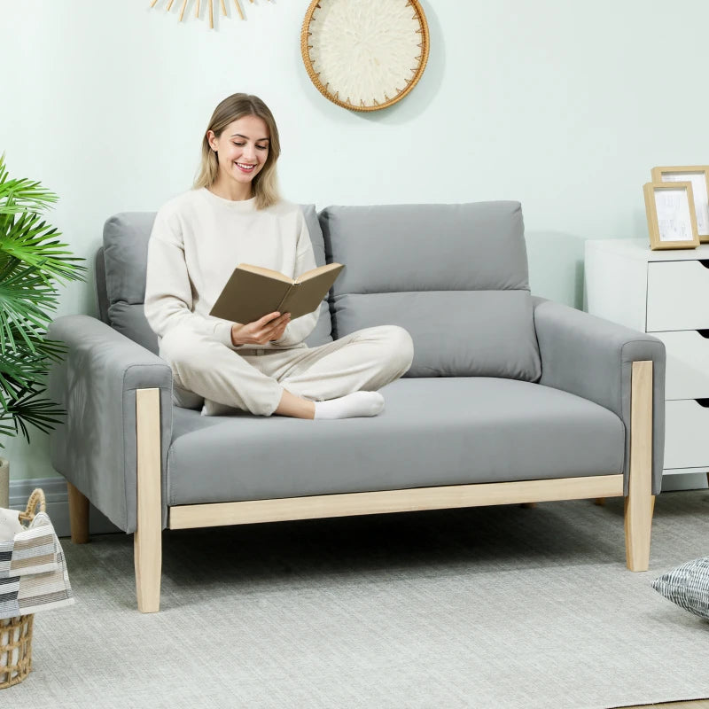 53" Loveseat Sofa, Small 2 Seater Couch with Solid Wood Legs, Modern Velvet Sofa for Living Room, Small Spaces, Grey