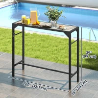 Bar Height Outdoor Table with Built-In Bottle Opener, Patio Bar Table with Wood Grain Plastic Top, 47.2" x 15" x 39"