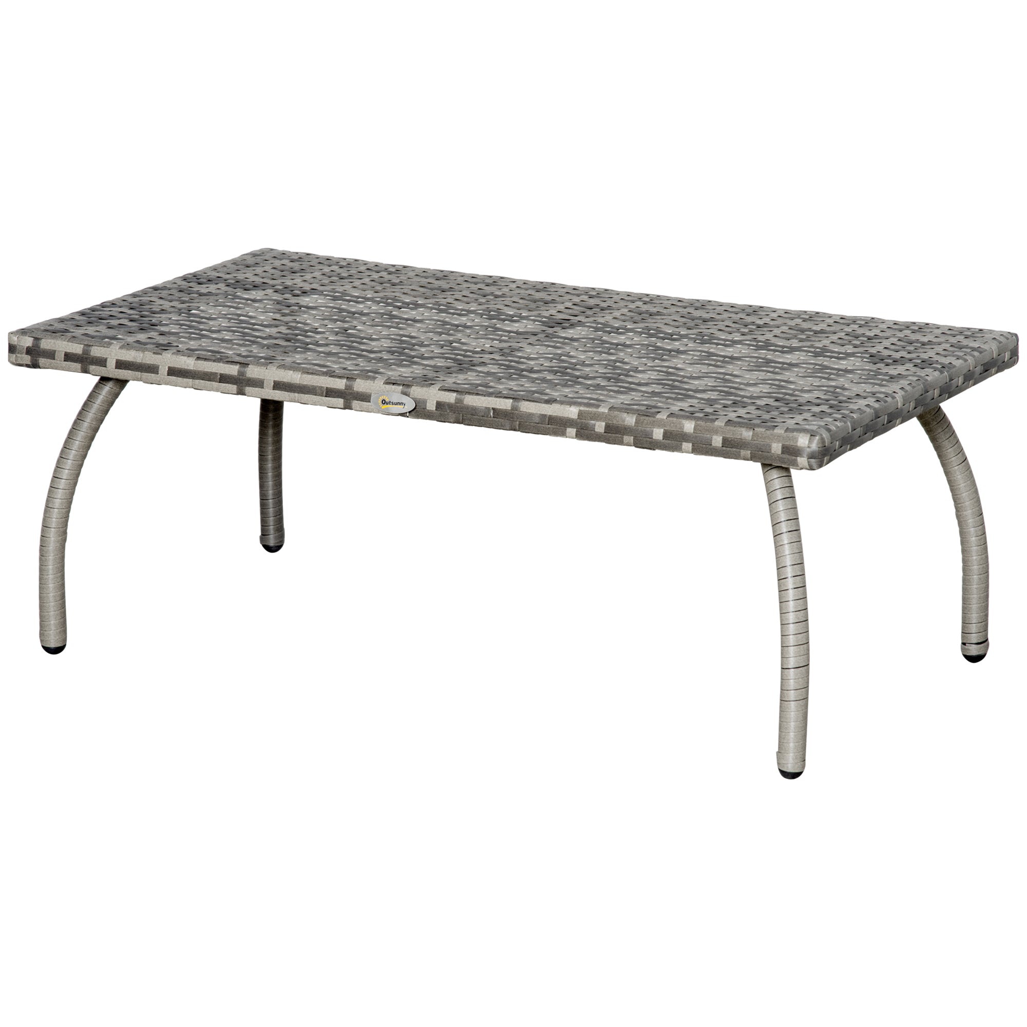 Outsunny 35" Rattan Coffee Table Outdoor Side Table Patio Wicker Furniture, Small Rectangular with All-Weather PE for Garden, Balcony, Backyard, Poolside, Grey 