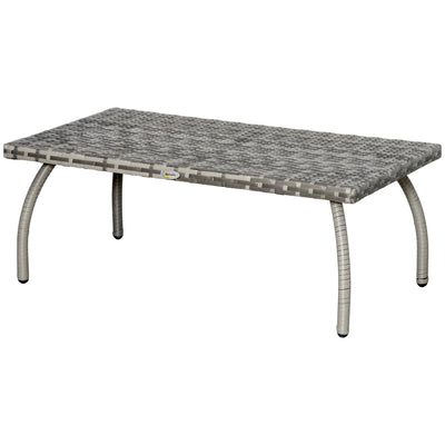 Outsunny 35" Rattan Coffee Table Outdoor Side Table Patio Wicker Furniture, Small Rectangular with All-Weather PE for Garden, Balcony, Backyard, Poolside, Grey 