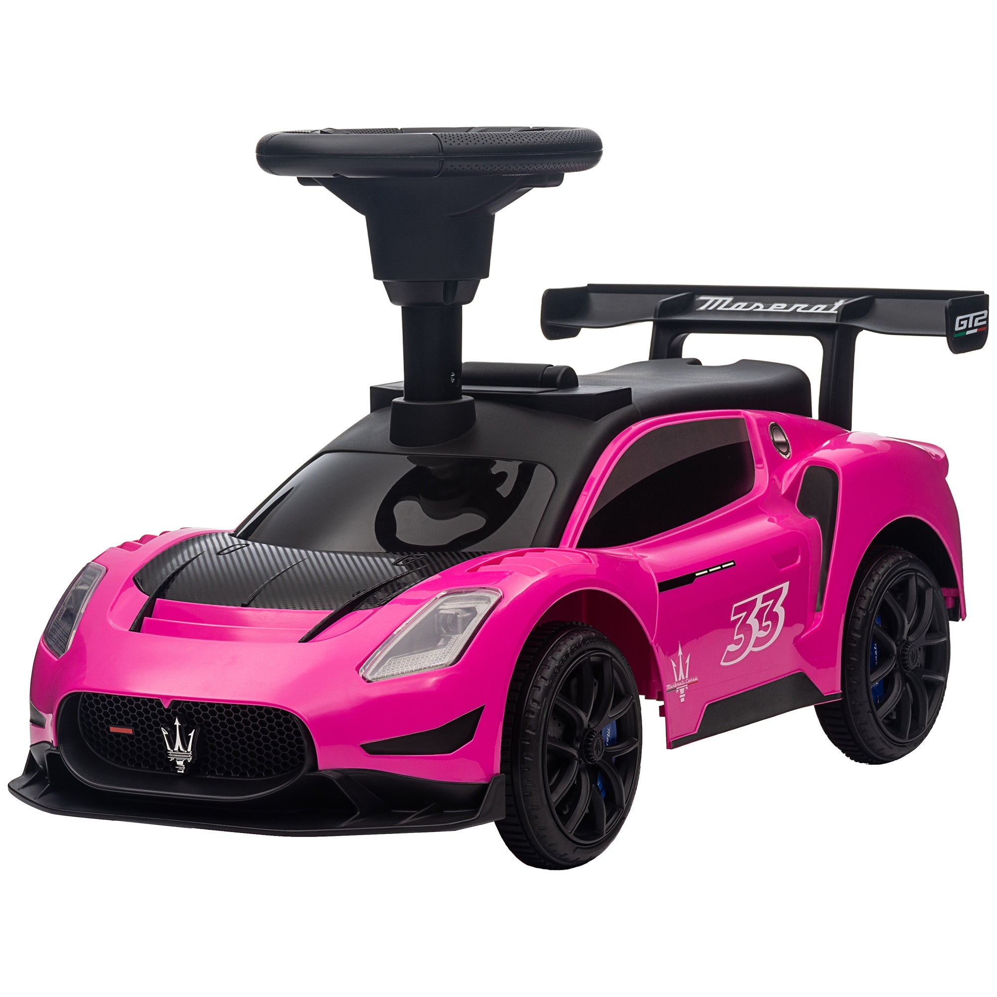 Qaba Licensed Maserati GT2 Baby Sliding Car with Storage, Music, Horn, Foot to Floor Toddler Car for 18-60 Months, Pink 