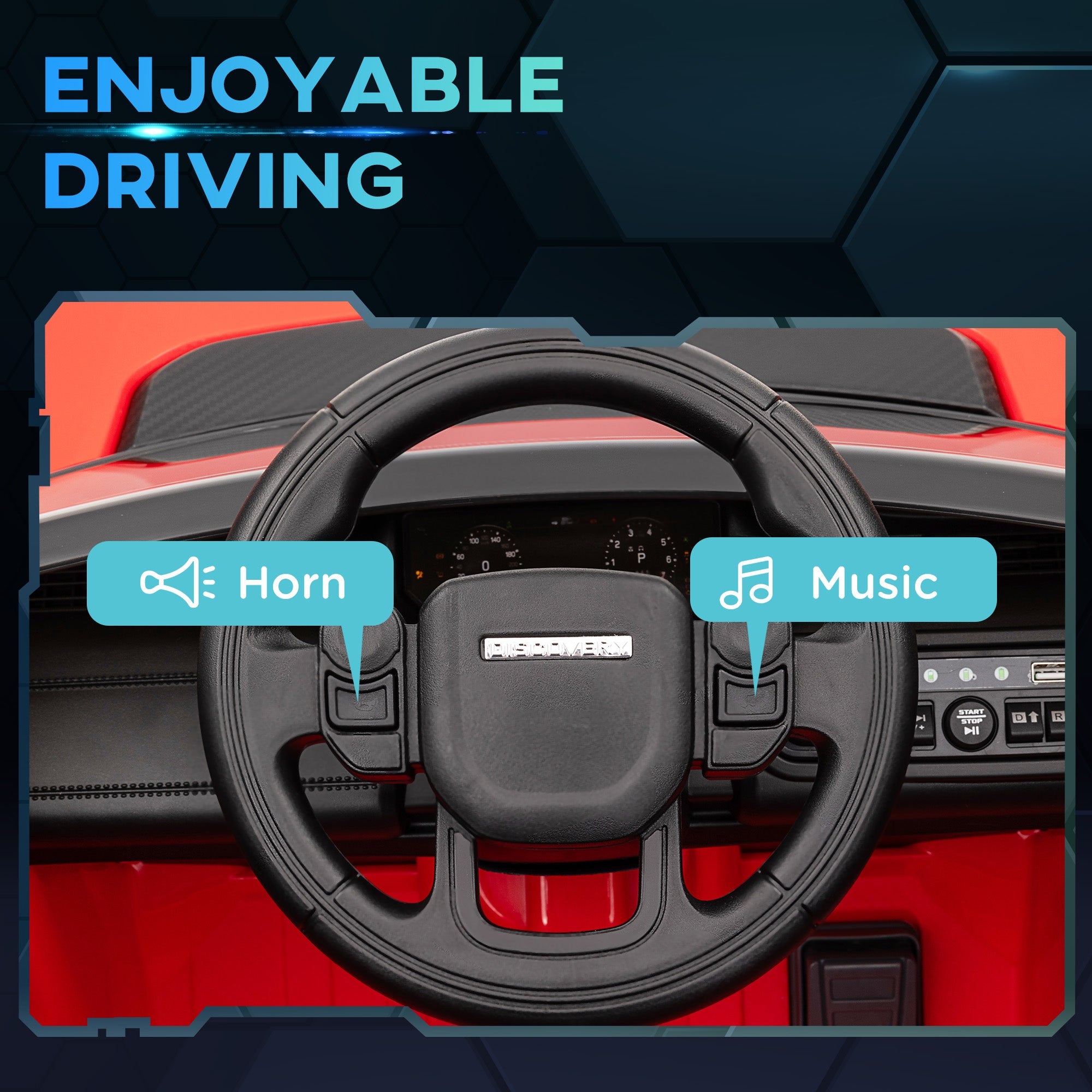 Qaba Land Rover Discovery Sport Licensed 12V Ride on Car w/ Remote, Soft Start, LED Lights, Music Horn, Red 