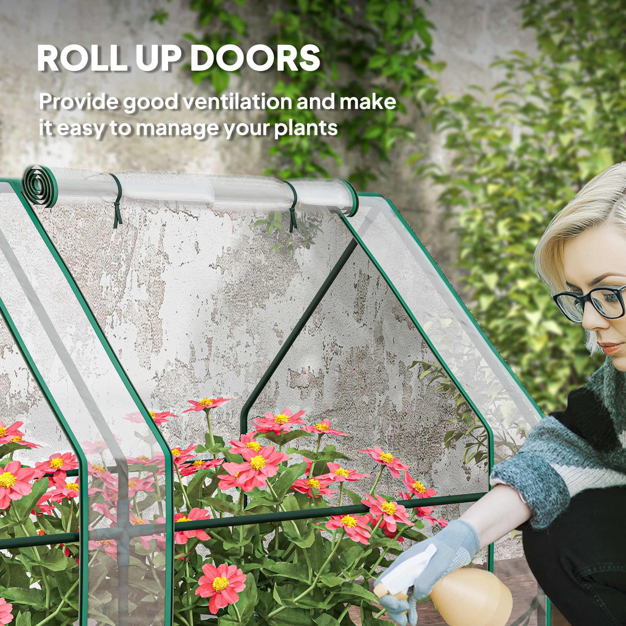 Outsunny Portable Mini Greenhouse Tunnel Growing Tent Plants Flower Warm House w/ Zippered Roll-up Doors, Clear 