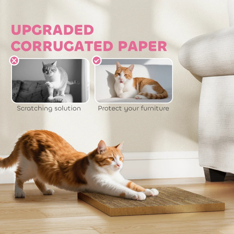 Cat Scratcher House, 2-in-1 Cardboard Cat Scratching Pad with Door, 4 Paw-Shaped Vents and Grass for Indoor, Pink