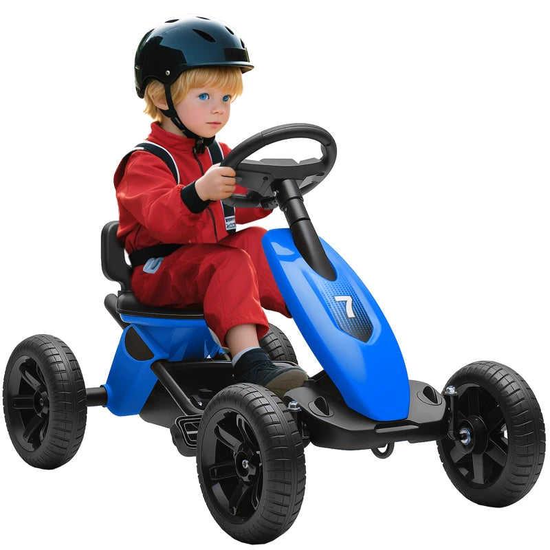 Qaba Pedal Go Kart for Kids 2-5 Years Old with Silent EVA Wheels, Metal Frame, Blue
