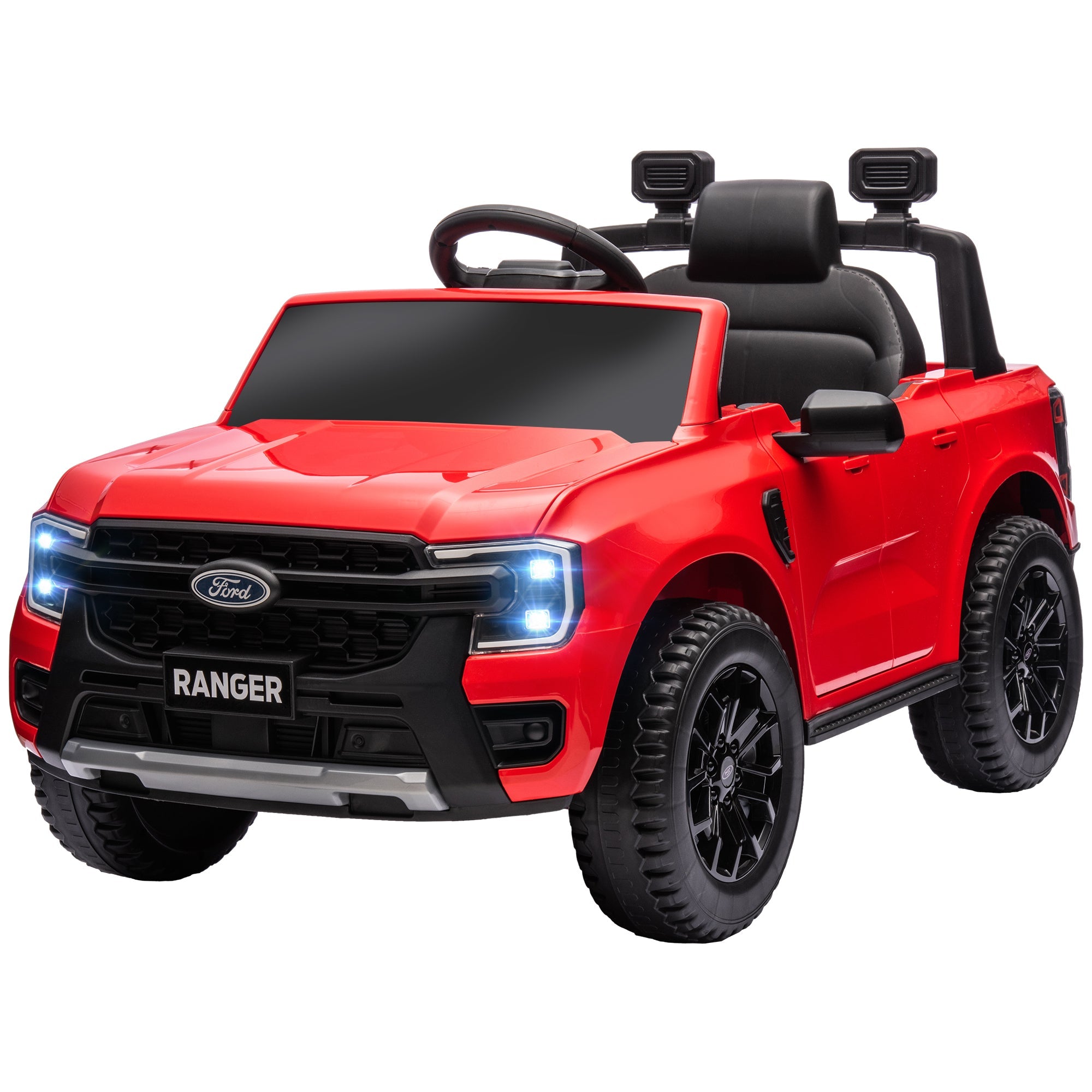 Qaba Ford Ranger Licensed 12V Ride on Car Battery Powered Kids Truck w/ Rear Storage Remote, Spring Suspension, Red 