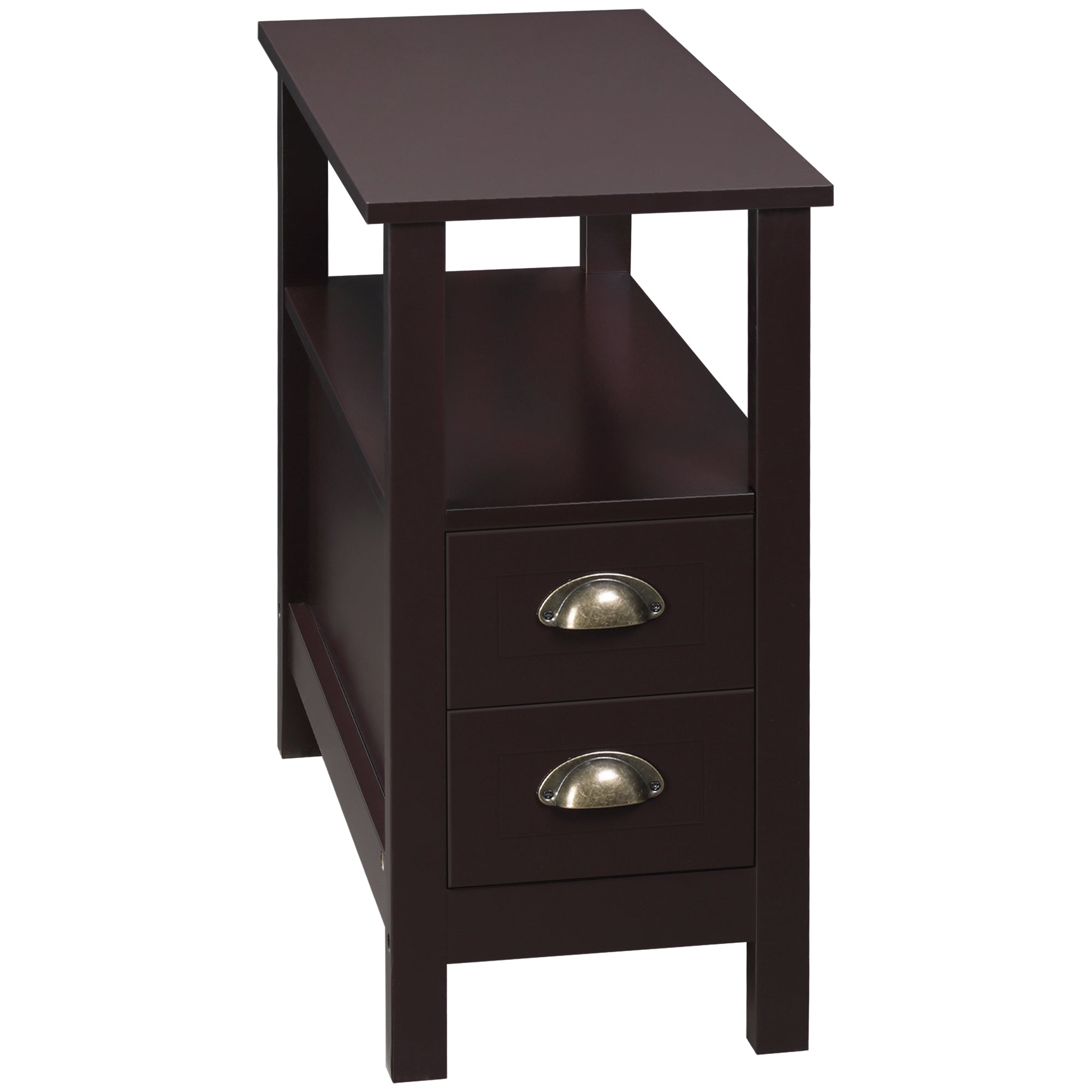 HOMCOM Slim Side Table: Narrow End Table with 2 Drawers and Storage Shelf, Sofa Side Table for Living Room, Compact Nightstand 