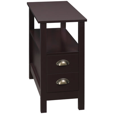 HOMCOM Slim Side Table: Narrow End Table with 2 Drawers and Storage Shelf, Sofa Side Table for Living Room, Compact Nightstand 