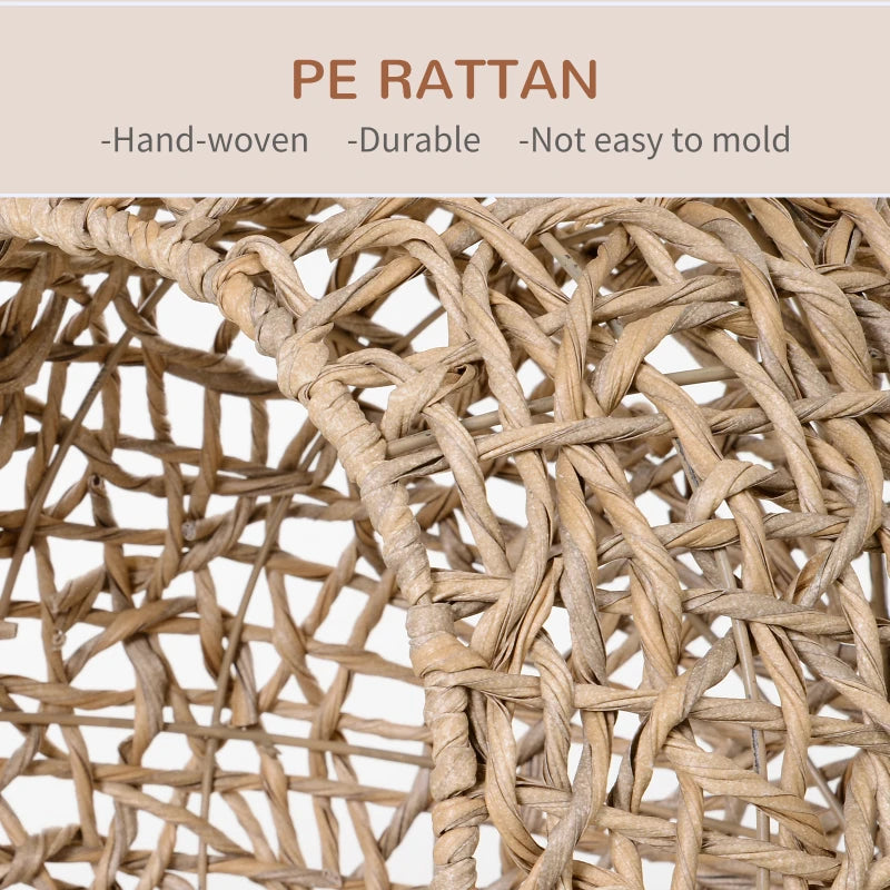 Rattan Cat House with Cushion, Elevated Wicker Kitten Bed for Indoor Cats, Natural Wood