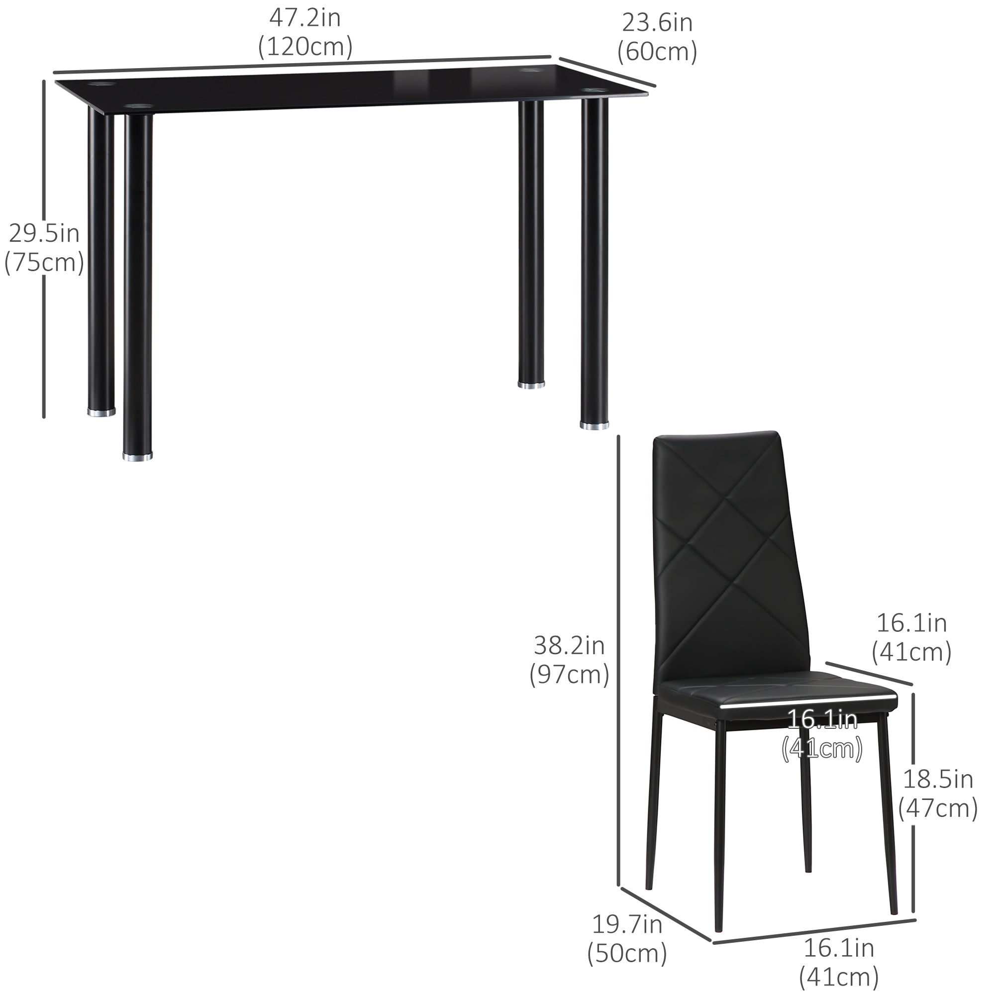 HOMCOM Dining Table and Chairs Set for 4, Modern 5 Pieces Kitchen Table Set with Glass Table, Padded Seat and Steel Frame 