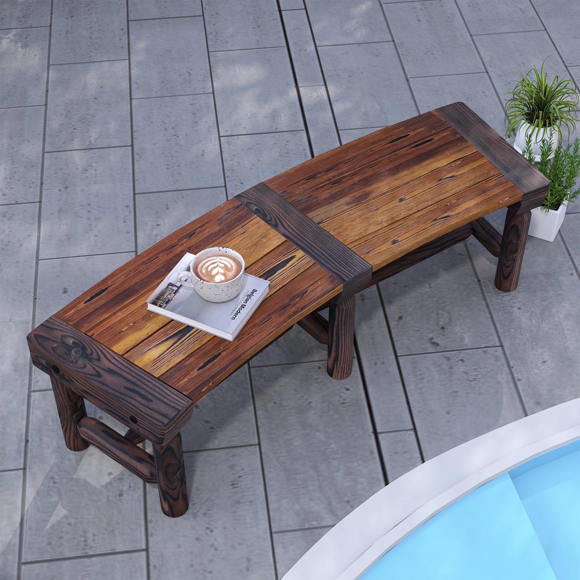 Outsunny Wooden Outdoor Bench, Wrap Around Tree Bench with Slatted Seat for Yard, Garden, Deck, Lawn, Brown 