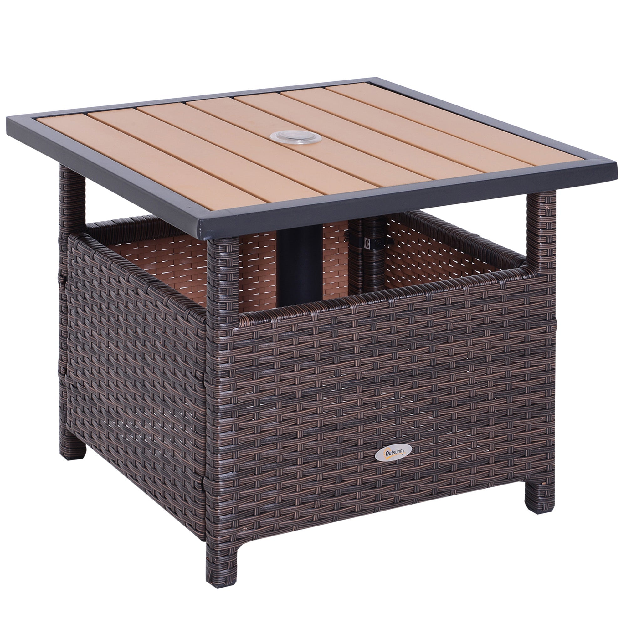 Outsunny 22" Steel PE Rattan Wicker Outdoor Patio Accent Table w/ Umbrella Insert 