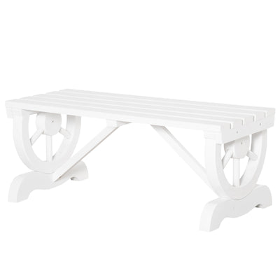 Outsunny Rustic Wood Wheel Outdoor Garden Bench for 2-Person with a Unique Wheel Design on the Legs & Strong Build, White 