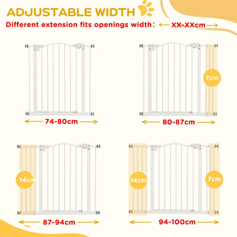 Extra Tall Dog Gate with Door, Pressure Fit, Auto Close, Double Locking for Doorways Hallways Stairs, 29"-39", White