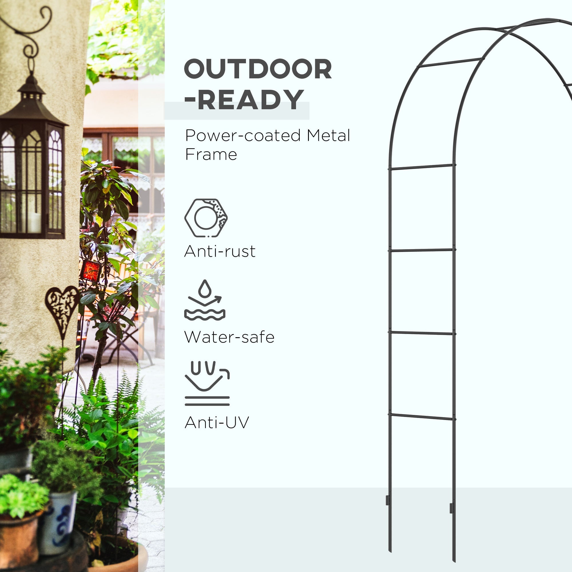 Outsunny 7.9FT Garden Arch Trellis, Metal Arch, Outdoor Garden Arbor for Climbing Plants, Wedding Decoration 