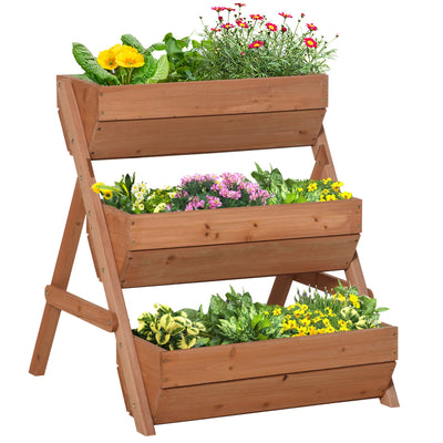 Outsunny 3 Tier Wooden Elevated Garden Bed 26"x30"x30" - Perfect for Growing Flowers, Vegetables, Herbs, Sturdy Design, Brown 