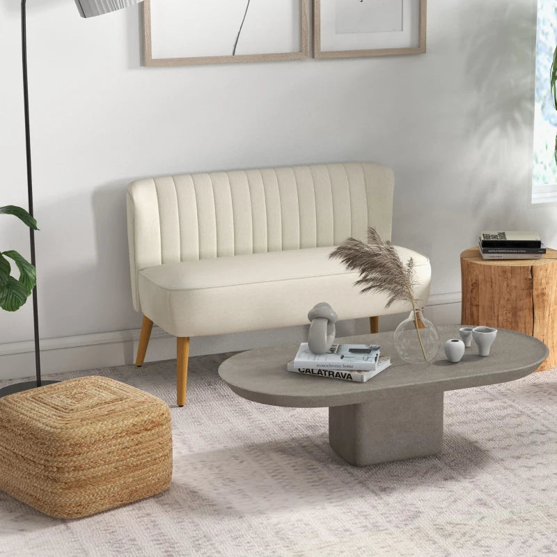 Modern 2 Seat Sofa for Bedroom, Upholstered Two Seater Couch with Rubber Wood Legs, Cream White