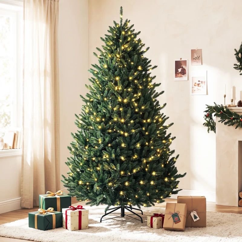 HOMCOM 7.5ft Prelit Christmas Tree, Colorado Blue Spruce, Easy Plug, Hinged Xmas Tree with Warm White & Multi-Color LED Lights