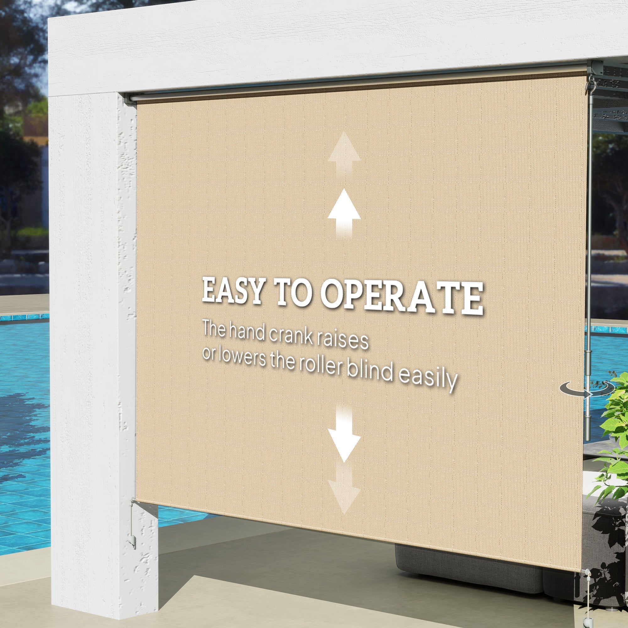 Outsunny 8' x 6' Patio Door Blinds, Outdoor Roller Shades, Cordless Roll Up Shade for Porch Gazebo, Beige 