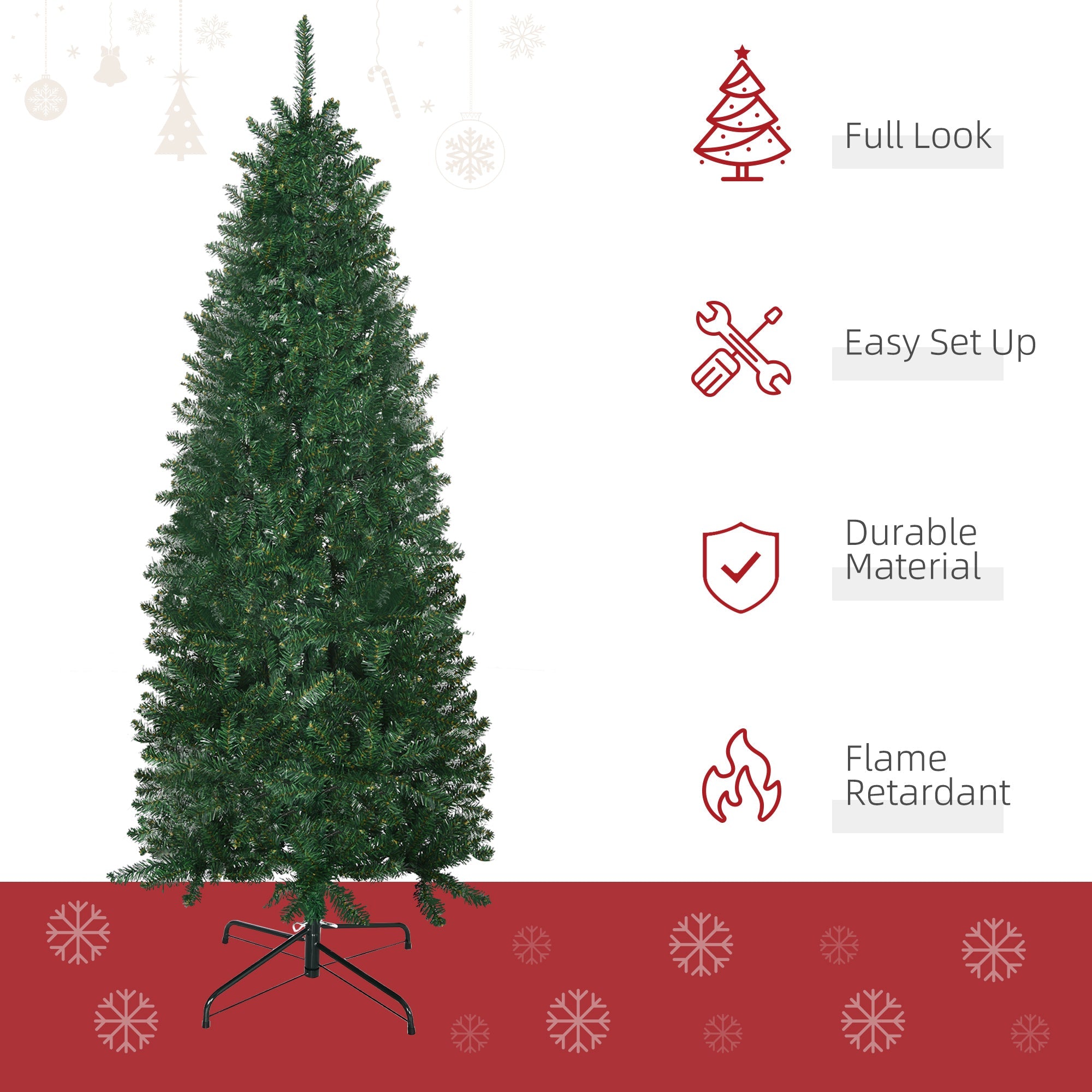 HOMCOM 6ft Artificial Christmas Tree w/ Metal Stand Spruce Branch Tips Green 