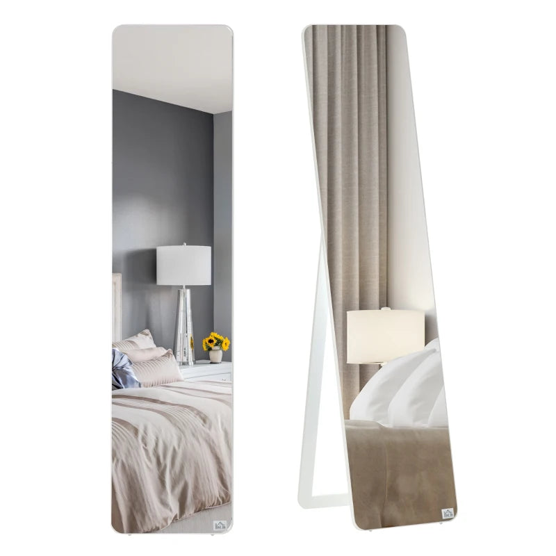 Full Length Mirror for Bedroom, Free Standing Dressing Mirror, Wall Mirror with Wood Frame, 15" x 61", White