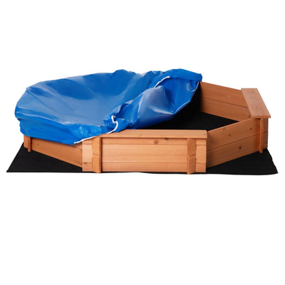 Outsunny Kids Wooden Octagon Sandbox, Outdoor Children Playset for Backyard, with polyester Cover, 55"x55"x8.5", Red 