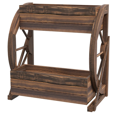 Outsunny Rustic Wooden Wagon Planter Box 2-Tier Elevated Garden Bed for Vegetables Flowers Herbs Outdoor Decor 