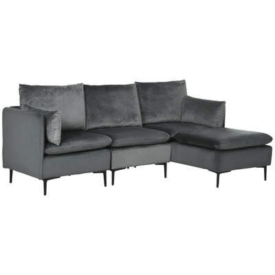 HOMCOM Convertible L-Shaped Sectional Sofa: 3 Seater Couch with Reversible Ottoman for Living Room, Grey 